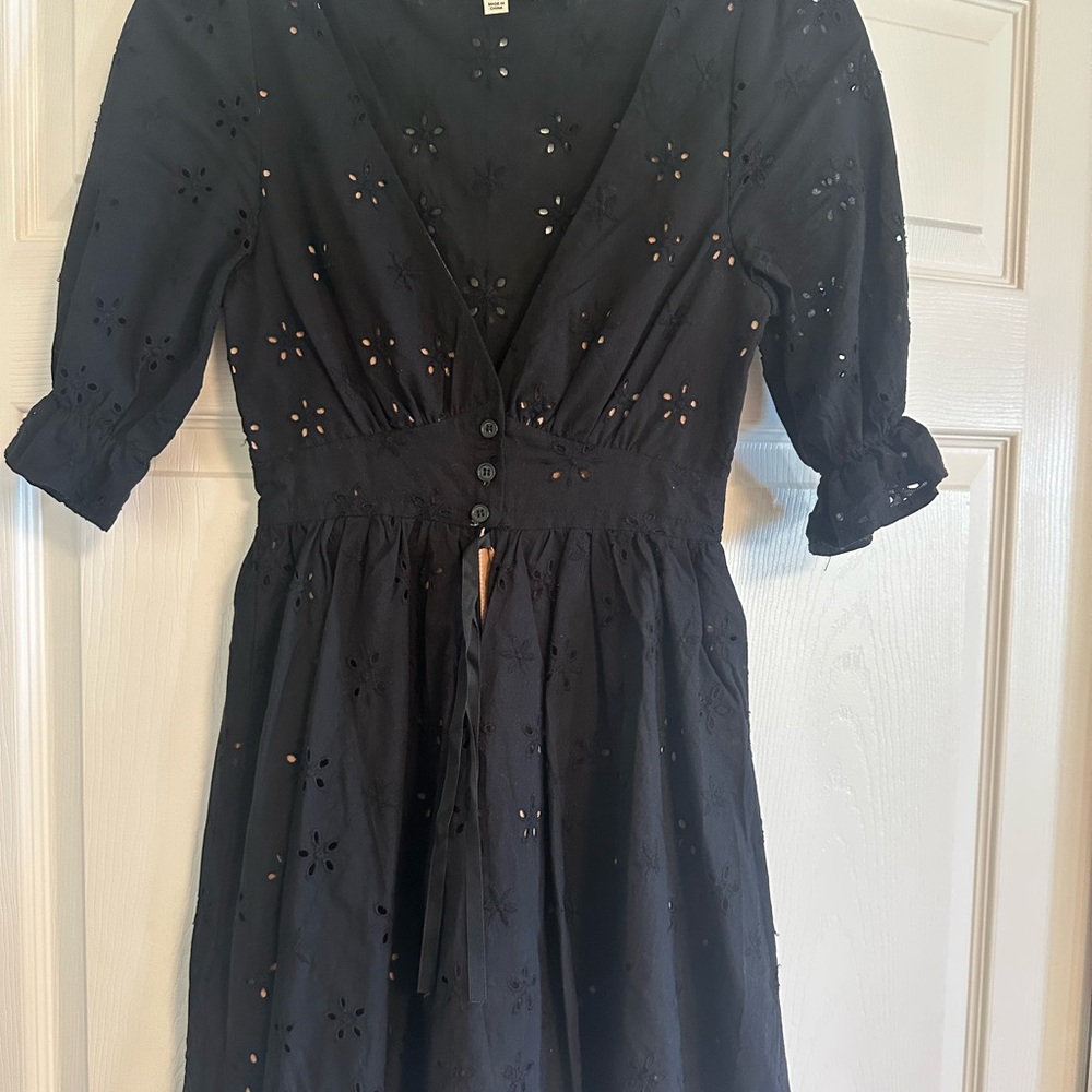 For Love And Lemons Black Eyelet Long Sleeve Dress